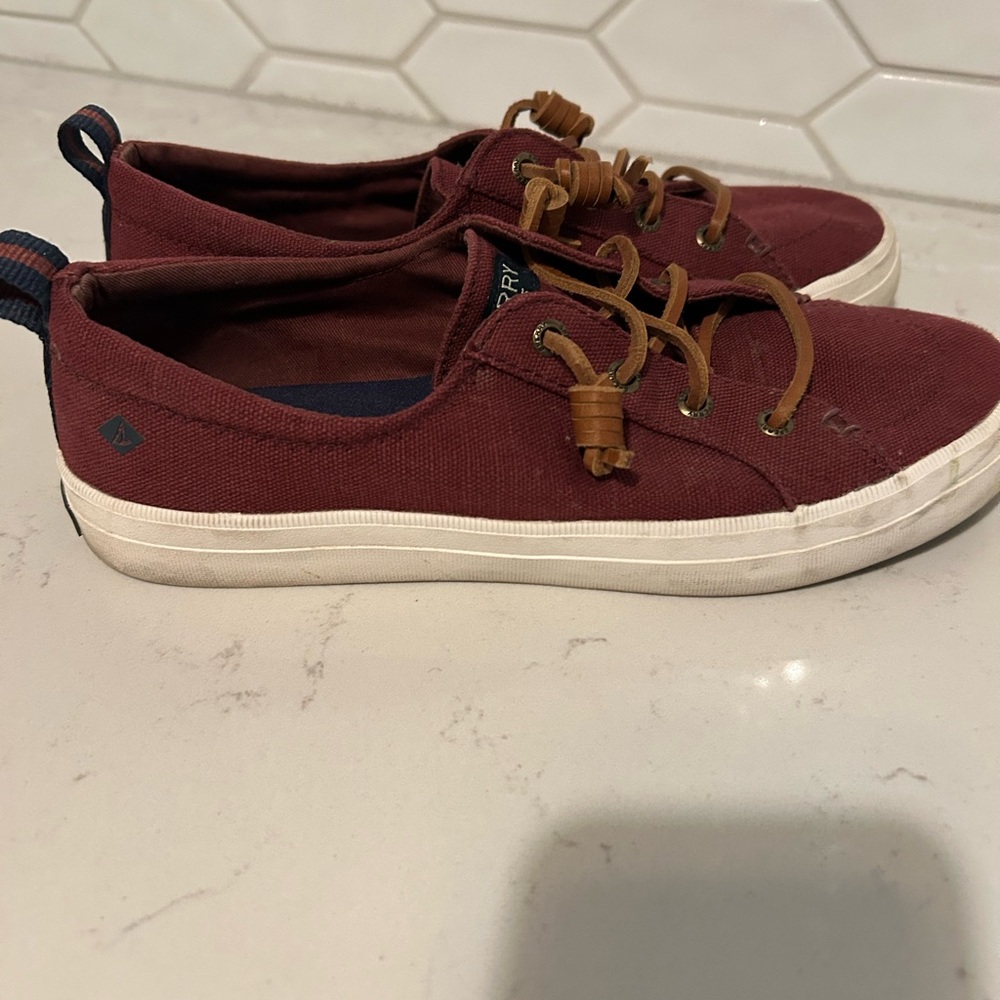Sperry Burgundy Canvas Shoes with Tan Laces